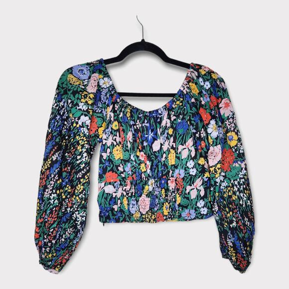 NEW Banjanan Women's Vivian Floral Smocked Cotton Blouse XS Colorful Cottagecore - Picture 9 of 9